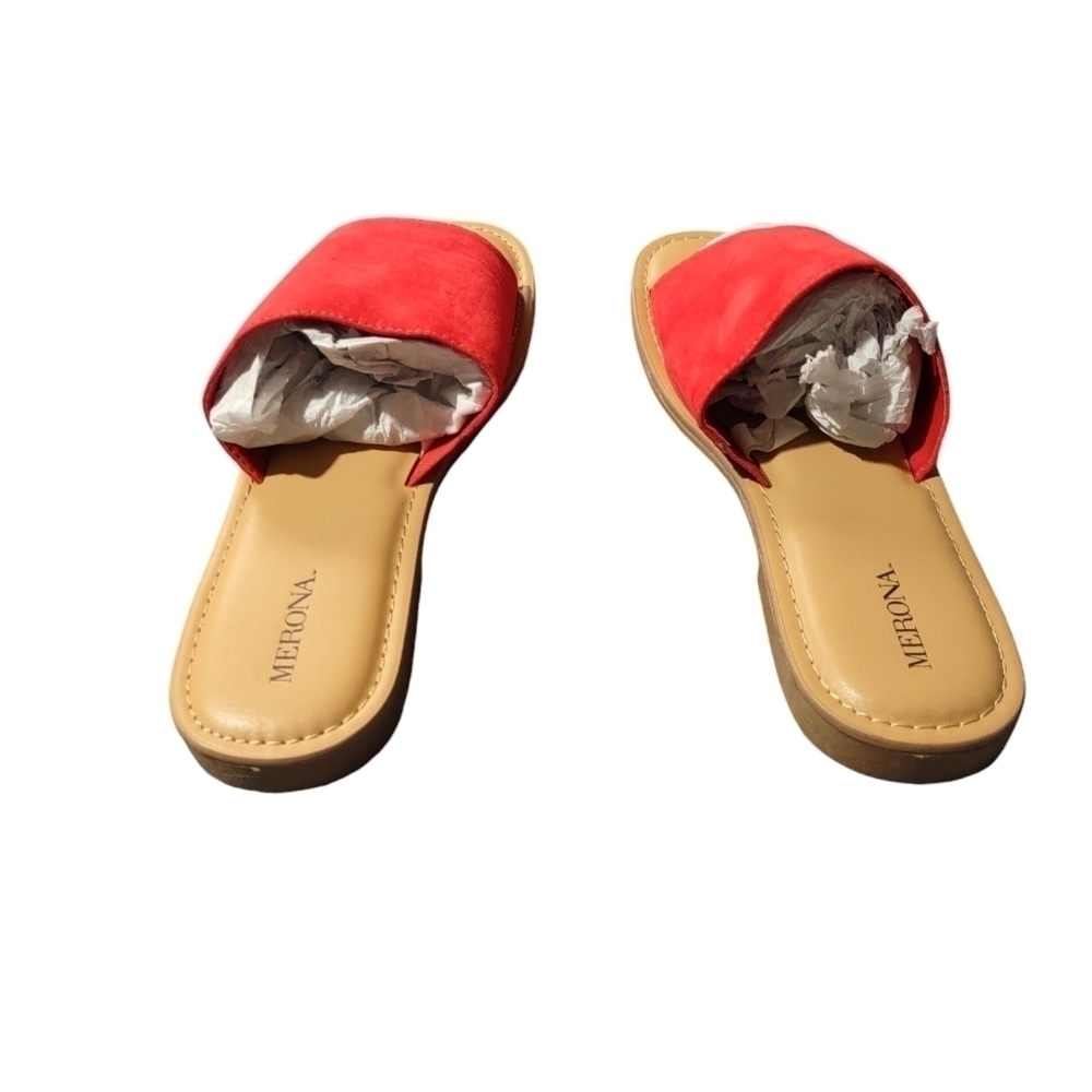 Merona Women's Red Suede Slide Sandals Size 7.5 - Picture 4 of 5